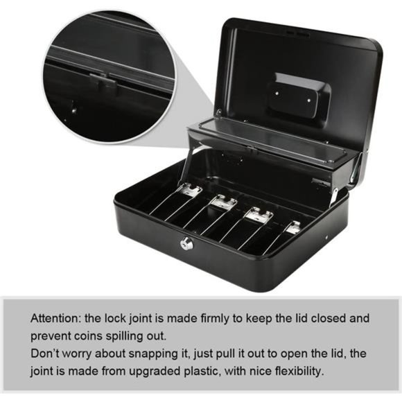 Large Locking Cash Box with Money Tray, Lock Box with Security Cable Metal Box - Picture 2 of 6